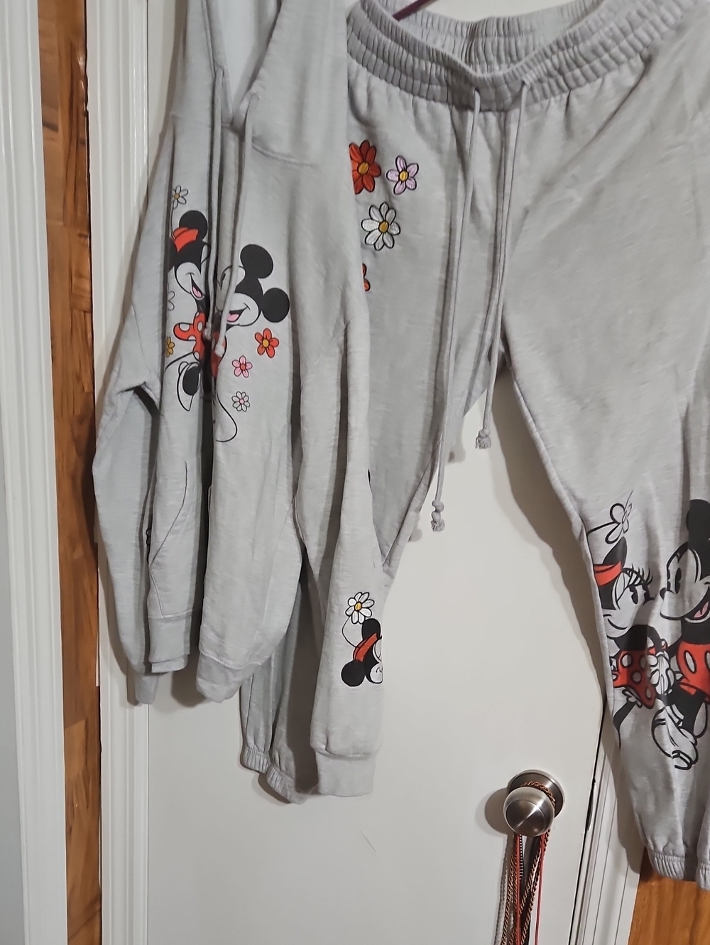 Disney Light Gray Minnie Mouse Jogger Sweatpants with Floral Print